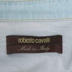 مملوكة مسبقًا Roberto Cavalli Light Blue Distressed Denim Patch Detail Shirt S