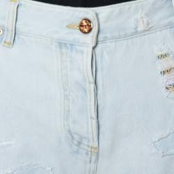 Pre Owned بنطلون جينز روبرتو كافالي دينم أزرق فاتح نمط ممزق مقاس كبير - لارج