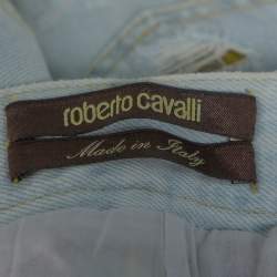 Pre Owned بنطلون جينز روبرتو كافالي دينم أزرق فاتح نمط ممزق مقاس كبير - لارج