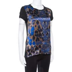 مملوكة مسبقًا Roberto Cavalli Black Abstract Print Silk & Cotton Top S