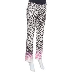 Pre Owned Roberto Cavalli Brown/Pink Ombre Animal Print Cotton Flare Leg Jeans S
