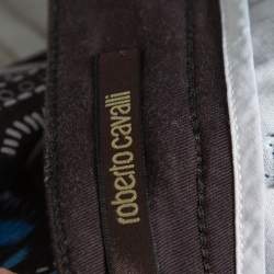 Pre Owned Roberto Cavalli Blue Cotton Printed Flared Bottom Jeans S