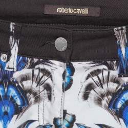 Pre Owned Roberto Cavalli Blue Cotton Printed Flared Bottom Jeans S