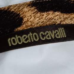 Pre Owned قميص روبرتو كافالي قطن أبيض نقشة الفهد أكمام طويلة مقاس كبير - لارج