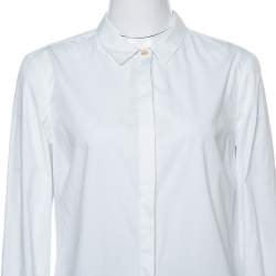 Pre Owned قميص روبرتو كافالي قطن أبيض نقشة الفهد أكمام طويلة مقاس كبير - لارج