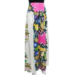 Roberto Cavalli Cream Flora & Fauna Print Satin Silk Maxi Skirt L