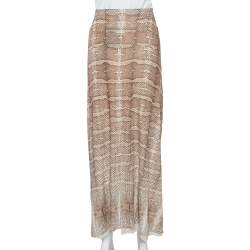 مملوكة مسبقًا تنورة ماكسي روبروتو كافالي جيرسيه نقشة الثعبان بني بطيات مقاس متويط - ميديوم