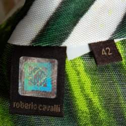 Pre Owned توب روبرتو كافالي حرير أخضر مخطط سيربينتين برقبة حمالات مقاس متوسط - ميديوم