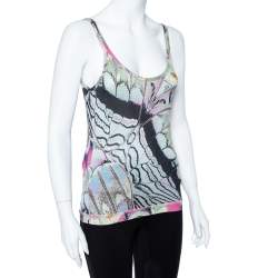 Roberto Cavalli Multicolor Print Silk Knitted Tank Top L