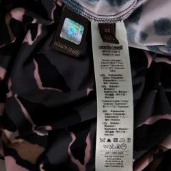 Pre Owned Roberto Cavalli Grey and Pink Ruched Animal Print Dress M