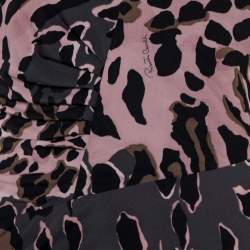 Pre Owned Roberto Cavalli Grey and Pink Ruched Animal Print Dress M