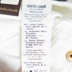 مملوكة مسبقًا بنطلون جينز روبرتو كافالي ساق مستقيمة قطن منقوش ومطبوع زهور أبيض M