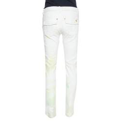 مملوكة مسبقًا بنطلون جينز روبرتو كافالي ساق مستقيمة قطن منقوش ومطبوع زهور أبيض M