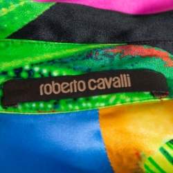 Roberto Cavalli Multicolor Tropical Printed Silk Satin Collared Tunic M