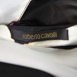 Pre Owned Roberto Cavalli Cream Animal Print Silk Boat Neck Top M