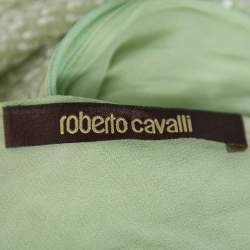 مملوكة مسبقًا Roberto Cavalli Pastel Green Bead Embellished Silk Plunge Neck Mini Dress S