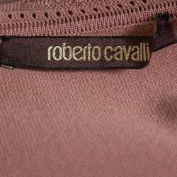 Pre Owned Roberto Cavalli Blush Pink Wool Floral Print Sleeve Detail Drop Waist Tunic S