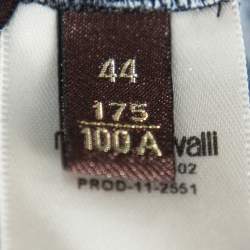 Pre Owned Roberto Cavalli Blue & Black Knit Animal Print Plunge Neck Top M