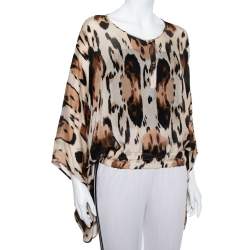 Pre Owned توب قفطان روبرتو كافالي خصر مطاطي مطبوع نقشة الفهد بيج مقاس صغير (سمول)