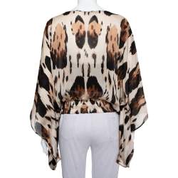 Pre Owned توب قفطان روبرتو كافالي خصر مطاطي مطبوع نقشة الفهد بيج مقاس صغير (سمول)