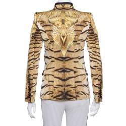 Pre Owned بليزر روبرتو كافالي مفصل حرير طباعة حيوان بيج مقاس صغير