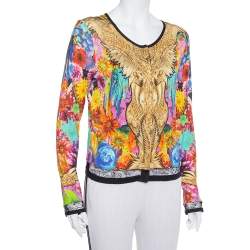 Roberto Cavalli Multicolor Floral Printed Silk Button Front Cardigan M