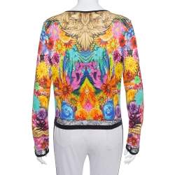 Roberto Cavalli Multicolor Floral Printed Silk Button Front Cardigan M
