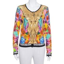Roberto Cavalli Multicolor Floral Printed Silk Button Front Cardigan M