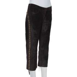 Pre Owned Roberto Cavalli Brown Leather Vintage Cropped Trousers M