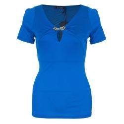 Pre Owned Roberto Cavalli Blue Stretch Jersey Top S