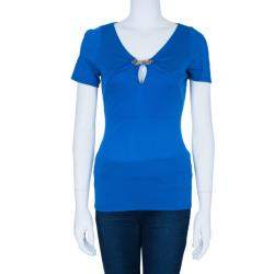 Pre Owned Roberto Cavalli Blue Stretch Jersey Top S