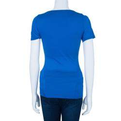 Pre Owned Roberto Cavalli Blue Stretch Jersey Top S