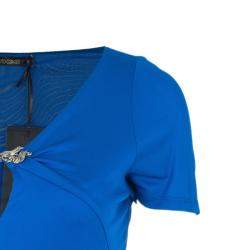 Pre Owned Roberto Cavalli Blue Stretch Jersey Top S