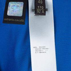 Pre Owned Roberto Cavalli Blue Stretch Jersey Top S