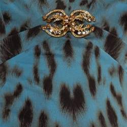 Pre Owned Roberto Cavalli Teal Blue Animal Printed Knit Plunge Neck Maxi Dress S