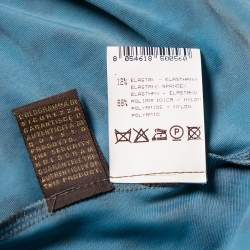 Pre Owned Roberto Cavalli Teal Blue Animal Printed Knit Plunge Neck Maxi Dress S