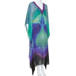Pre Owned Roberto Cavalli Multicolor Silk Kaftan Dress M
