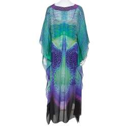 Pre Owned Roberto Cavalli Multicolor Silk Kaftan Dress M