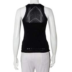 Pre Owned توب روبرتو كافالي تانك تريكو مخرم أسود مقاس صغير