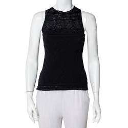 Pre Owned Roberto Cavalli Black Perforated Knit Tank Top S