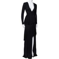 مملوكة مسبقًا Roberto Cavalli Black Knit Ruffled Maxi Wrap Dress S