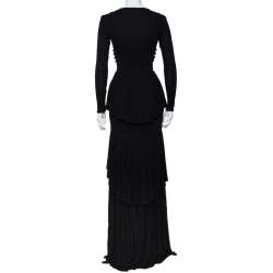 مملوكة مسبقًا Roberto Cavalli Black Knit Ruffled Maxi Wrap Dress S