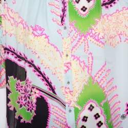 Pre Owned Roberto Cavalli Multicolor Abstract Printed Silk Ruffle Sleeve Blouse L