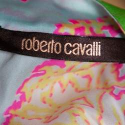 Pre Owned Roberto Cavalli Multicolor Abstract Printed Silk Ruffle Sleeve Blouse L