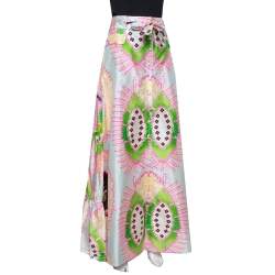مملوكة مسبقًا Roberto Cavalli Multicolor Abstract Printed Silk Ruffled Maxi Skirt M