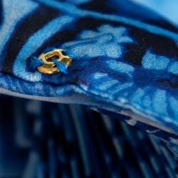 Pre Owned Roberto Cavalli Blue Printed Silk Belted Maxi Dress L
