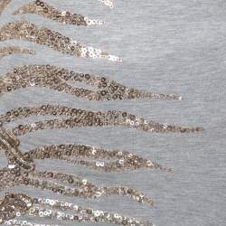 Pre Owned توب روبرتو كافالي مودال ترتر رصاصي مزخرف بأكمام طويلة رقبة واسعة مقاس صغير - سمول