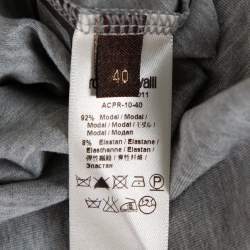 Pre Owned توب روبرتو كافالي مودال ترتر رصاصي مزخرف بأكمام طويلة رقبة واسعة مقاس صغير - سمول