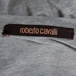 Pre Owned توب روبرتو كافالي مودال ترتر رصاصي مزخرف بأكمام طويلة رقبة واسعة مقاس صغير - سمول