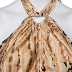 Pre Owned فستان روبرتو كافالي ماكسي رقبة حمالات حرير ساتان مطبوع نقشة الفهد بيج مقاس وسط (ميديوم) 